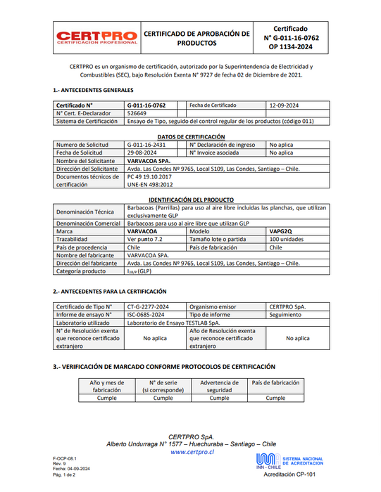 Parrilla a Gas Varvacoa 2 quemadores
